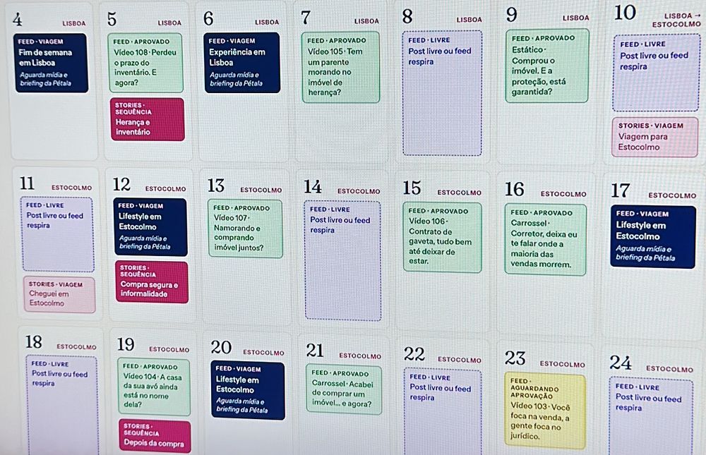 Calendário de posts do mês de uma cliente, aberto no computador